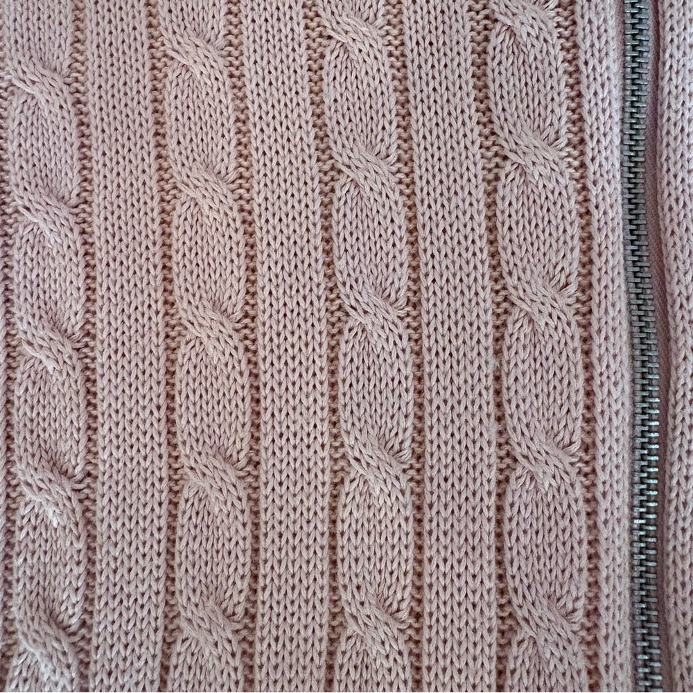 Lauren Ralph Lauren Pink Cable Knit Full Zip Sweater Silver Crest Logo Sz M - Picture 6 of 11